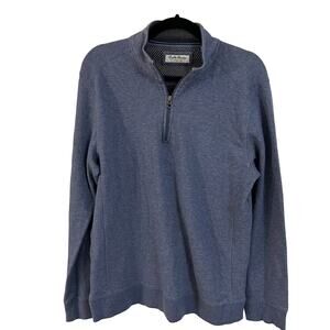 English Laundry Sweater Mens Half Zip Mock Neck Long Sleeve Shirt Medium Blue